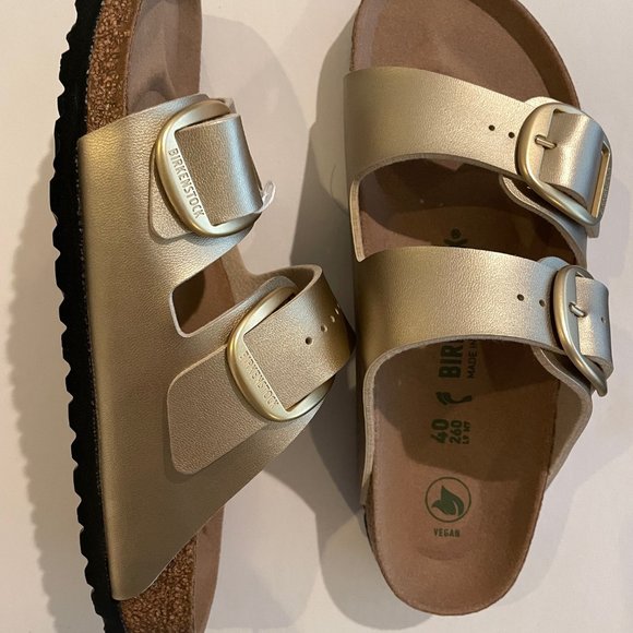 Birkenstock Shoes - - Birkenstock Arizona Big Buckle vegan leather, rivet, gold, size 40 n